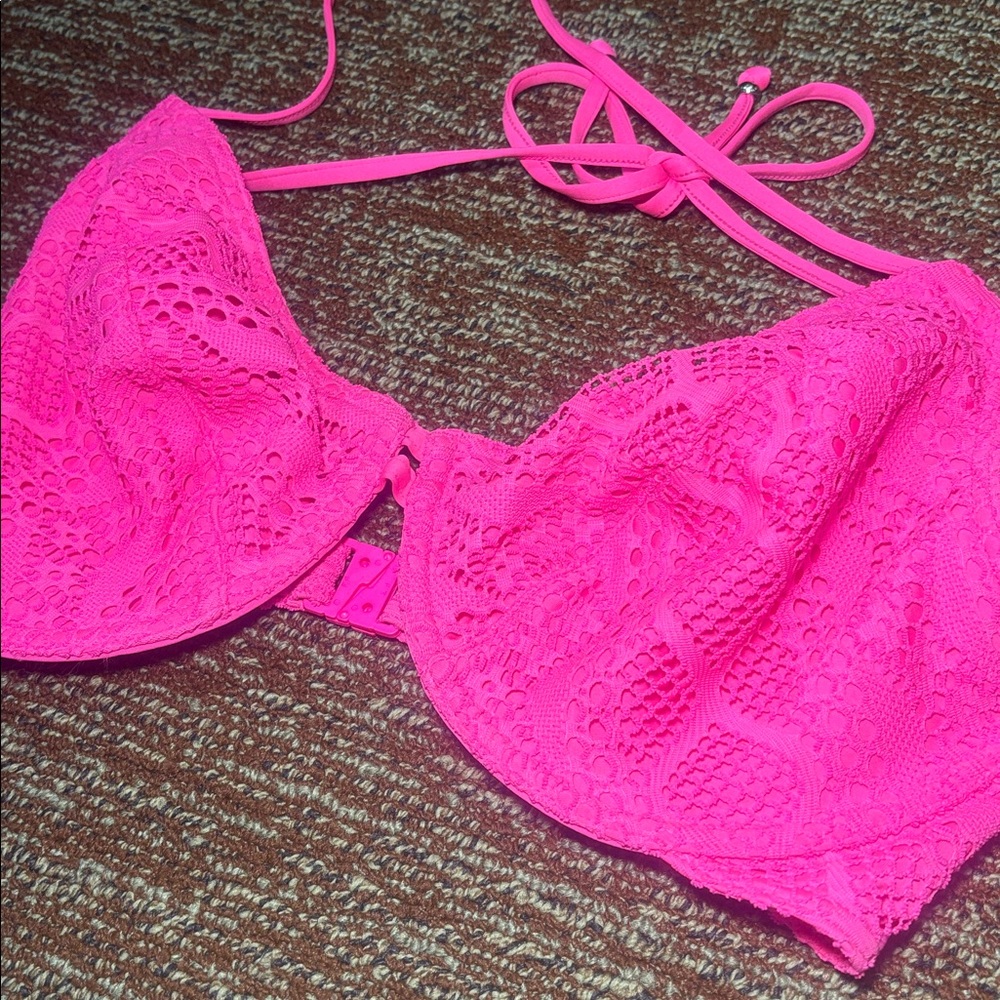 Freya Sundance neon pink lace eyelet Haley bikini top women’s 36DDD swimsuit top